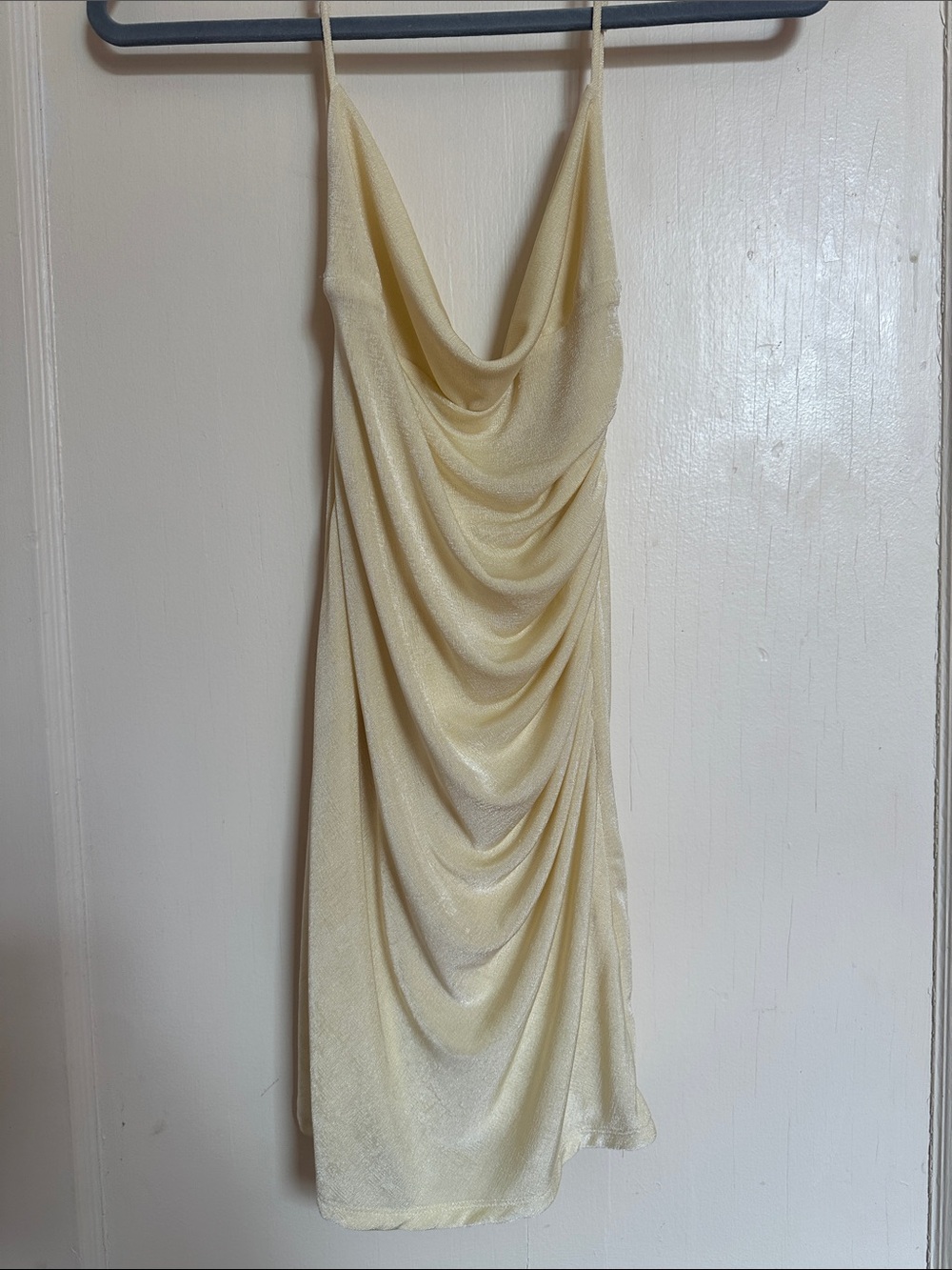 Draped Cowl Neck Slip Dress in Pale Yellow